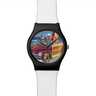 Dogs on the Beach in a Woodie Wrist Watch