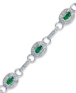 Sterling Silver Bracelet, Emerald (2 ct. t.w.) and Diamond (1/4 ct. t.w.) Oval Link Bracelet   Bracelets   Jewelry & Watches