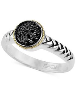 Balissima by EFFY Black Diamond Accent Round Ring in Sterling Silver and 18k Gold   Rings   Jewelry & Watches