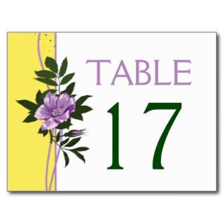 Purple wild rose yellow wedding table number post card