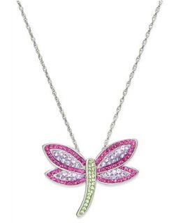 Kaleidoscope Sterling Silver Necklace, Multicolor Crystal Dragonfly Pendant   Necklaces   Jewelry & Watches