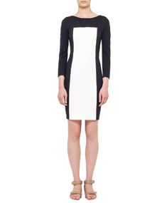 Akris punto Long Sleeve Colorblock Paneled Dress, Navy/Cream