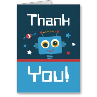 Robot 3rd Birthday Thank You Notes Greeting Card