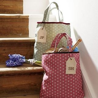 personalised polka dot linen bag by sarah hardaker