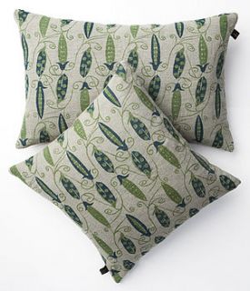 100% irish linen hand printed cushion peas by trisha needham