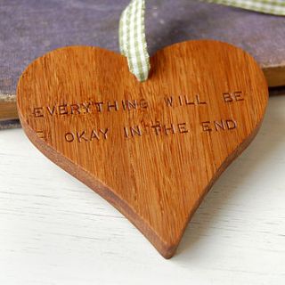 'everything will be okay' wooden heart by clara and macy