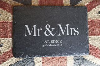 personalised mr & mrs slate placemats by bespoak