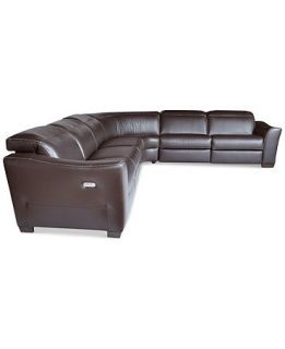 Alessandro Leather Power Motion Sectional, 6 Piece 126W x 159D x 32H (2 Power Chairs, 2 Armless Chairs, Corner, and Armless Power Chair)   Furniture