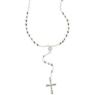 La Preciosa Tri color Sterling Silver Rosary Necklace La Preciosa Religious Necklaces