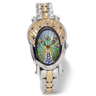 Brillier "Royal Plume" Sapphire and Multicolor Crystal Peacock Bracelet Watch