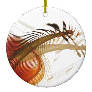 Abstract orange violin with gray music notes stave christmas tree ornament