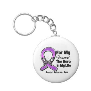 For My Hero My Fiance   Purple Ribbon Awareness Keychains