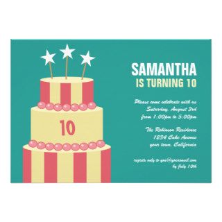 BIg Striped Cake Girls Birthday Party Invitations