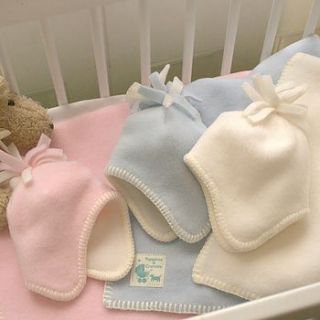 newborn fleece hat and blanket set by tuppence and crumble