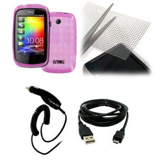 EMPIRE HTC Explorer Hot Pink Poly Skin Case Cover + Universal Screen Protector + Car Charger (CLA) + USB Data Cable [EMPIRE Packaging] Cell Phones & Accessories