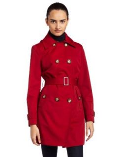 Michael Michael Kors Womens Double Breasted Trench Coat, Dark Red, Medium Outerwear