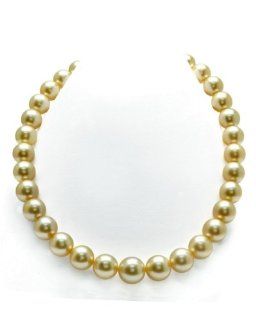 12 13mm Golden South Sea Cultured Pearl Necklace   AAAA Quality Pearl Strands Jewelry