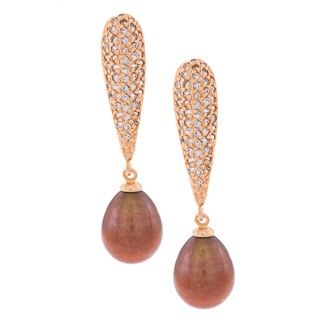 Kabella Rosetone Silver Chocolate FW Pearl and Cubic Zirconia Earrings (8 9 mm) Kabella Jewelry Pearl Earrings