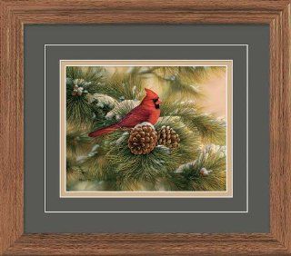 December Dawn Cardinal by Rosemary Millette Great Northern Art Deluxe Framed Print Open Edition  