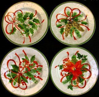 222 Fifth Christmas Holiday Festivities Appetizer / Bread / Party Plates, Set of 4 Salad Plates Kitchen & Dining