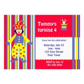 Circus Clown Birthday Party Personalized Invitations
