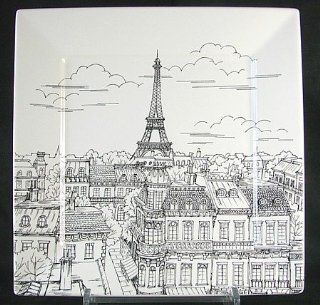 222 Fifth City Scenes Paris Black & White Square Salad Plates, Set of 4, Eiffel Tower Kitchen & Dining