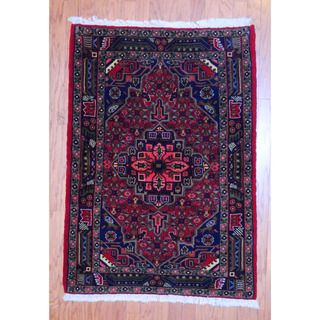 Persian Hand knotted Tribal Hamadan Red/ Navy Wool Rug (3'5 x 4'10) 3x5   4x6 Rugs