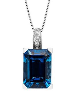 14k White Gold Necklace, London Blue Topaz (9 1/3 ct. t.w.) and Diamond Accent Emerald Cut Pendant   Necklaces   Jewelry & Watches