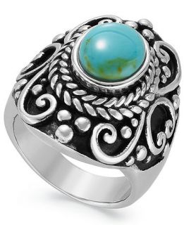 Ornate Oval Manufactured Turquoise Ring in Sterling Silver (2 1/2 ct. t.w.)   Rings   Jewelry & Watches