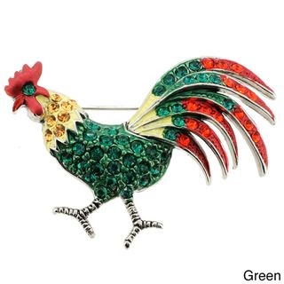 Silvertone Colored Crystal Vintage Rooster Brooch Brooches & Pins