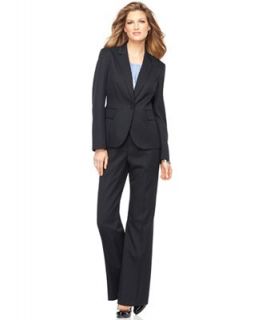 Kasper Suit, Pinstriped Single Button Jacket, Sleeveless Pleated Cami & Wide Leg Pinstripe Pants   Suits & Suit Separates   Women