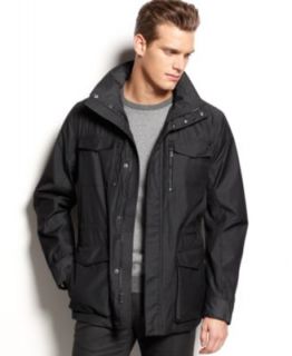 Calvin Klein Coat, Charcoal Four Pocket Removable Hood Coat   Coats & Jackets   Men