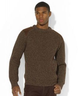 Polo Ralph Lauren Sweater, Suede Patch Ragg Sweater   Sweaters   Men