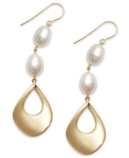 14k Gold Earrings, Cultured Freshwater Pearl Pear Shape Drop Earrings   Earrings   Jewelry & Watches