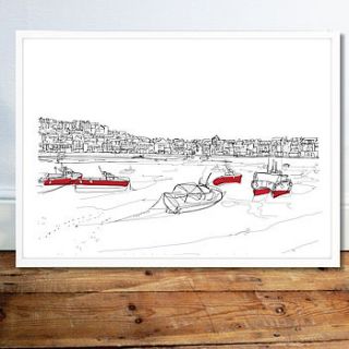 st ives boats signed print by simon harmer