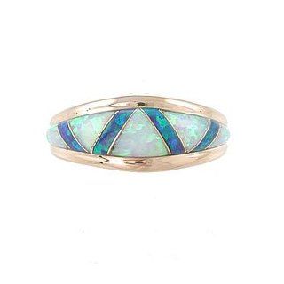 14Kt Gold, Blue Opal and White Opal Inlay Ring, Size 8, #7843 Taos Trading Jewelry Jewelry