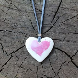 porcelain heart pendant with leather by nest