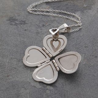 heart clover motif silver locket necklace by otis jaxon silver and gold jewellery