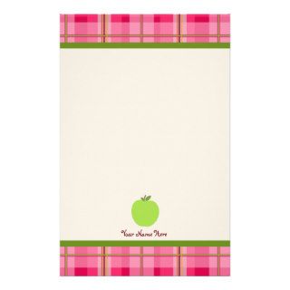 Pink Plaid & Green Apple Personalized Teacher Stationery Paper