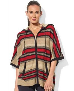 Lauren Ralph Lauren Sweater, Short Sleeve Striped Linen Hooded Poncho   Sweaters   Women