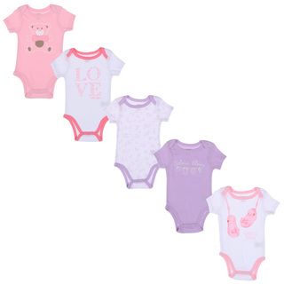 Calvin Klein Newborn Girls Printed Bodysuits Set in Pink/ White/ Purple (Set of 5) Calvin Klein Girls' Sets