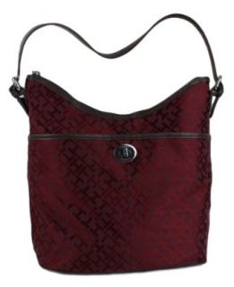Tommy Hilfiger Signature Bucket Bag   Burgundy Shoulder Handbags Clothing