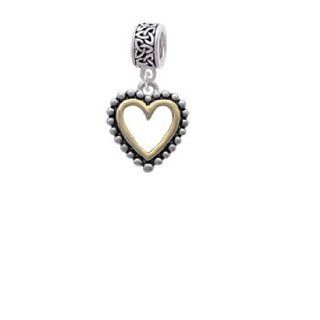 Two Tone Open Heart with Beaded Border Silver Celtic Knot Charm Dangle Bead Delight & Co. Jewelry