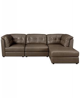 Fabian Leather Modular Sectional Sofa, 3 Piece (Square Corner, Armless Chair, and Chaise) 111W x 68D x 35H RAF   Furniture