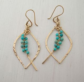 turquoise leaf hoops petite by sarah hickey