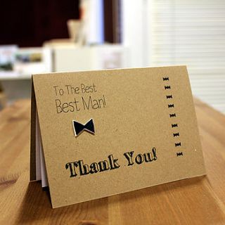 'thank you' best man bow tie wedding day card by little silverleaf