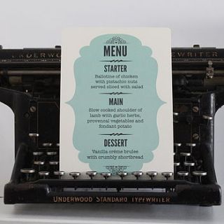 vintage style wedding menu setting by lou brown designs