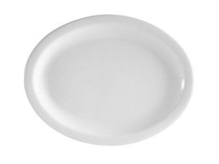 CAC China NCN 13 Clinton Narrow Rim 11 1/2 Inch by 9 1/8 Inch Super White Porcelain Oval Platter, Box of 12 Fish Plates Kitchen & Dining
