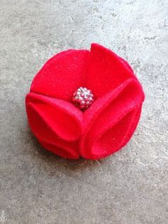 sparkly red felt flower brooch by the little lancashire smallholding