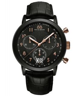 88 RUE DU RHONE Watch, Mens Swiss Chronograph Double 8 Origin Black Leather Strap 45mm 87WA130023   Watches   Jewelry & Watches